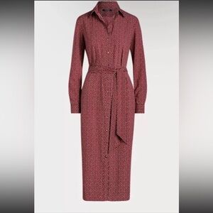 Lauren Ralph Lauren Red Midi Crepe Shirt Dress Sz 16